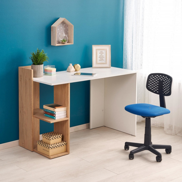 SHELF modern íróasztal polcokkal – arany tölgy / fehér – 122 cm