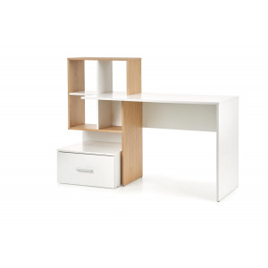 STACK modern íróasztal polcos tárolóval és fiókkal – tölgy / fehér – 149 cm
