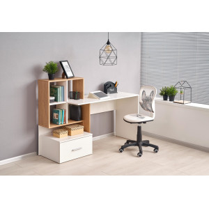 STACK modern íróasztal polcos tárolóval és fiókkal – tölgy / fehér – 149 cm