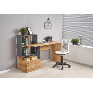 STACK modern íróasztal polcokkal és fiókkal –  tölgy / antracit – 149 cm
