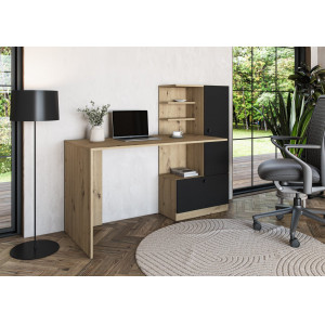 CUBBY modern íróasztal polcos tárolóval –  tölgy / fekete – 150 cm