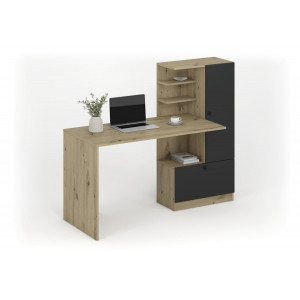 CUBBY modern íróasztal polcos tárolóval –  tölgy / fekete – 150 cm