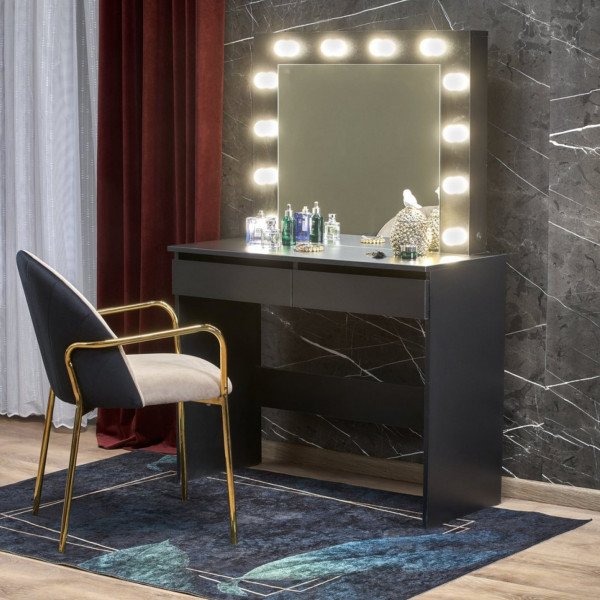 SPOTLIGHT modern fésülködőasztal LED világítással – fekete – 94 cm