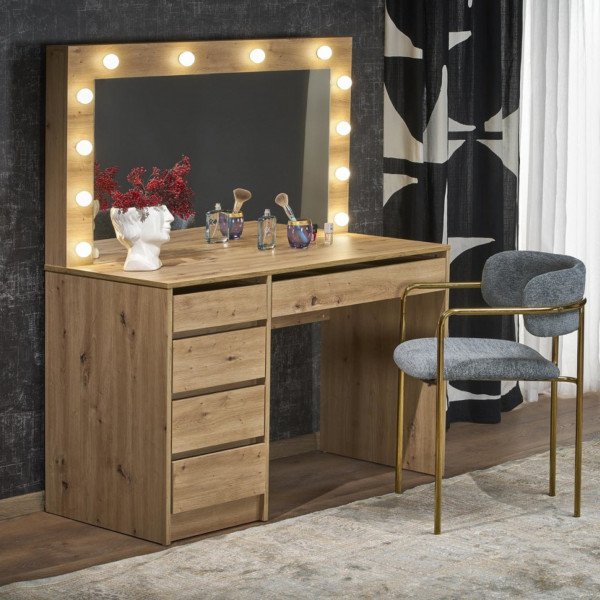 SPOTLIGHT XL modern fésülködőasztal LED világítással – tölgy – 120 cm