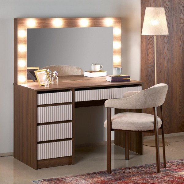 SPOTLIGHT  XL modern fésülködőasztal LED világítással – kasmír / dió – 120 cm