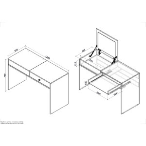 FLIP modern fésülködőasztal felnyitható tükörrel – fehér – 120 cm