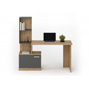 GRID modern íróasztal integrált polcokkal – Artisan tölgy / grafit – 144 cm