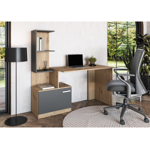 GRID modern íróasztal integrált polcokkal – Artisan tölgy / grafit – 144 cm