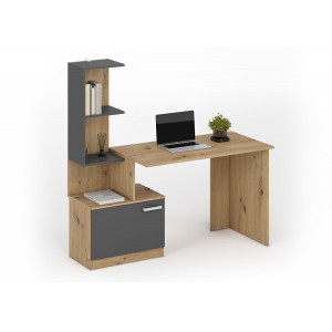 GRID modern íróasztal integrált polcokkal – Artisan tölgy / grafit – 144 cm