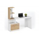 GRID modern íróasztal integrált polcokkal – fehér / tölgy – 144 cm