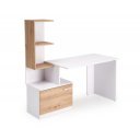 GRID modern íróasztal integrált polcokkal – fehér / tölgy – 144 cm