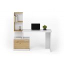 GRID modern íróasztal integrált polcokkal – fehér / tölgy – 144 cm