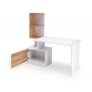 GRID modern íróasztal integrált polcokkal – fehér / tölgy – 144 cm