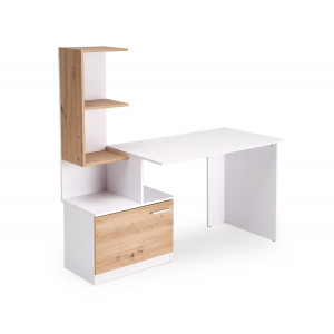 GRID modern íróasztal integrált polcokkal – fehér / tölgy – 144 cm