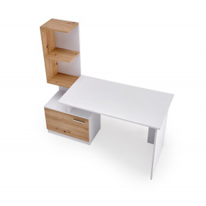GRID modern íróasztal integrált polcokkal – fehér / tölgy – 144 cm