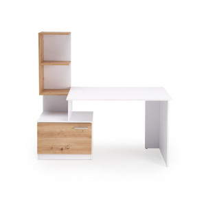 GRID modern íróasztal integrált polcokkal – fehér / tölgy – 144 cm