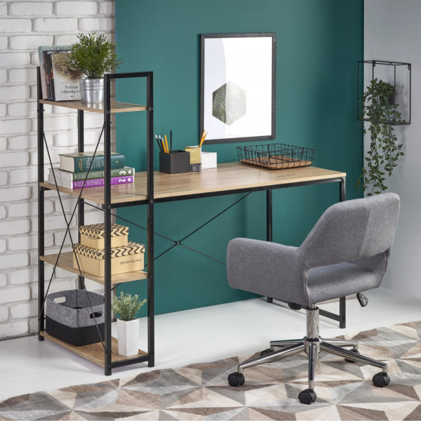 RACK modern íróasztal 3 polccal – tölgy / fekete – 120 cm