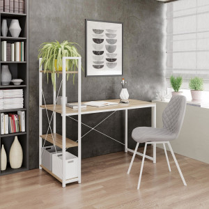 RACK modern íróasztal 3 polccal – tölgy / fehér – 120 cm HALMAR