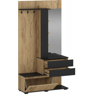 ENTRY modern előszobabútor tükörrel – arany tölgy / fekete – 120 cm