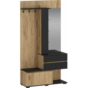 ENTRY modern előszobabútor tükörrel – arany tölgy / fekete – 120 cm