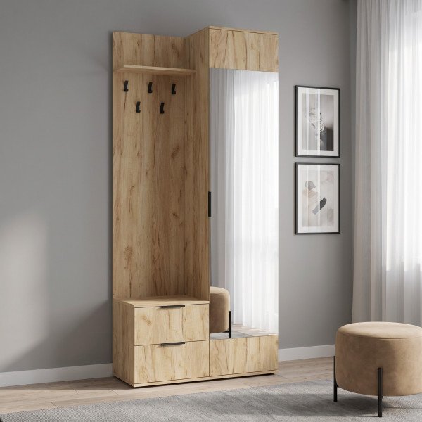 HALL modern előszobabútor tükörrel – arany tölgy – 100 cm