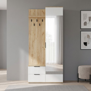 HALL modern előszobabútor tükörrel – arany tölgy / fehér – 100 cm BIZZOTTO