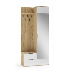 HALL modern előszobabútor tükörrel – arany tölgy / fehér – 100 cm