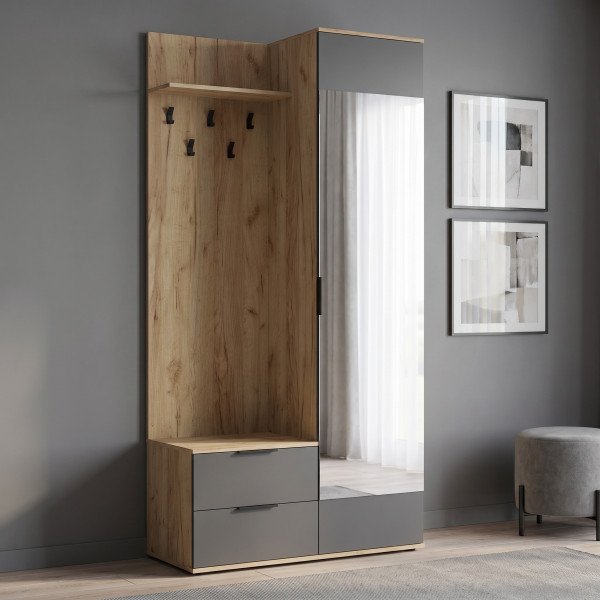 HALL modern előszobabútor tükörrel – arany tölgy / antracit – 100 cm
