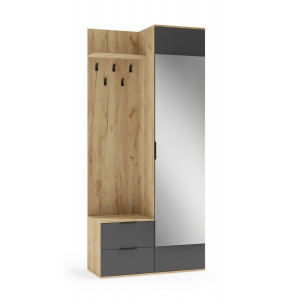 HALL modern előszobabútor tükörrel – arany tölgy / antracit – 100 cm Előszoba bútorok