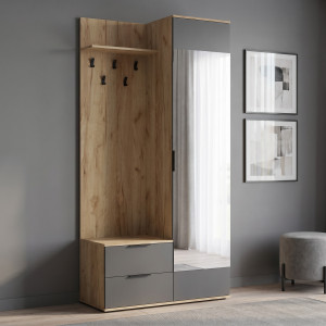 HALL modern előszobabútor tükörrel – arany tölgy / antracit – 100 cm Előszoba bútorok