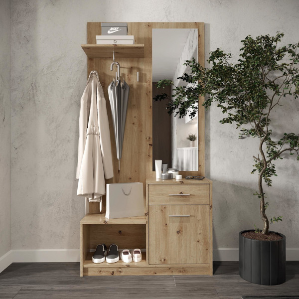 NOOK modern előszobabútor tükörrel –  tölgy – 90 cm