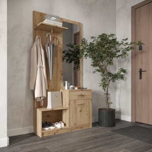 NOOK modern előszobabútor tükörrel –  tölgy – 90 cm