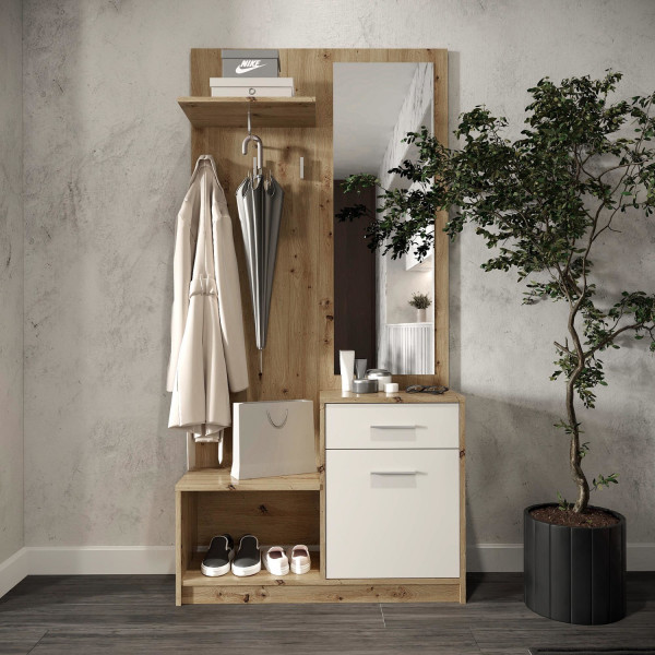 NOOK modern előszobabútor tükörrel – tölgy / kasmír – 90 cm
