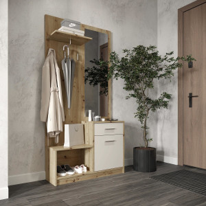 NOOK modern előszobabútor tükörrel – tölgy / kasmír – 90 cm