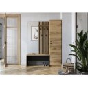 LOBBY modern előszobabútor tükörrel és ülőpaddal – tölgy / fekete – 150 cm