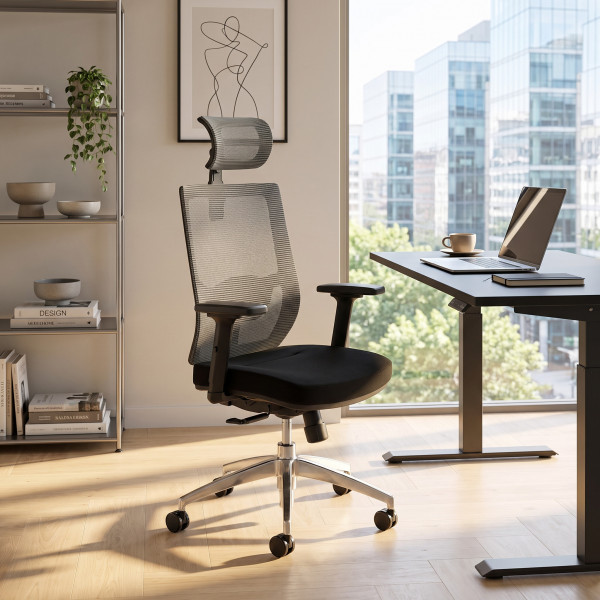 FLEX ergonomikus forgószék állítható fejtámlával – fekete / szürke
