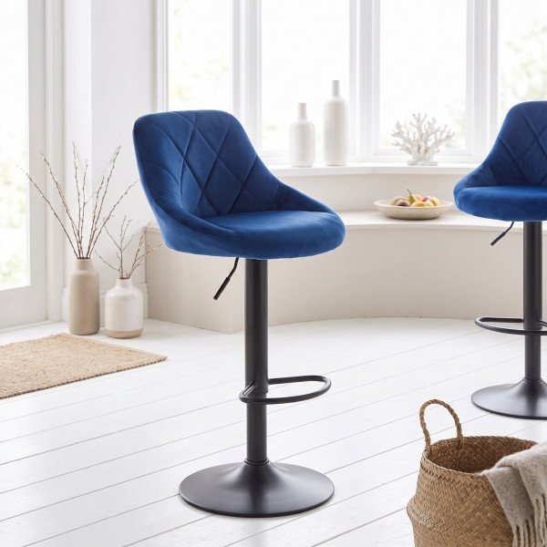 VELVET modern bárszék – sötétkék / fekete