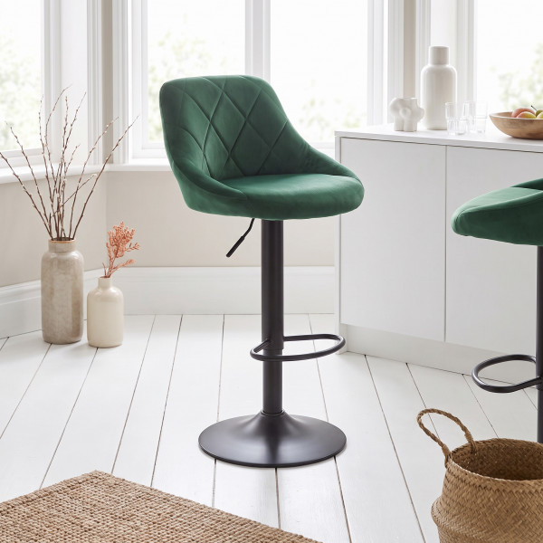 VELVET modern bárszék – sötétzöld / fekete
