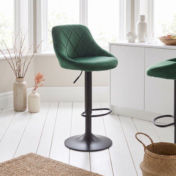 VELVET modern bárszék – sötétzöld / fekete