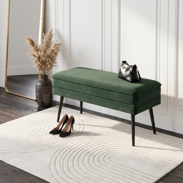 GLAM modern tárolós pad – sötétzöld / fekete