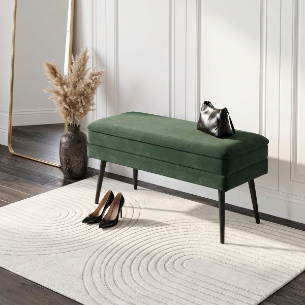 GLAM modern tárolós pad – sötétzöld / fekete