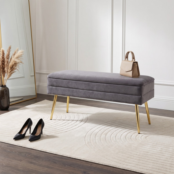 GLAM modern tárolós pad – szürke / arany