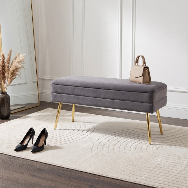 GLAM modern tárolós pad – szürke / arany