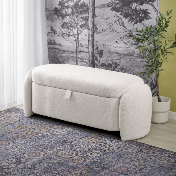 CLOUD modern tárolós bouclé pad – krém
