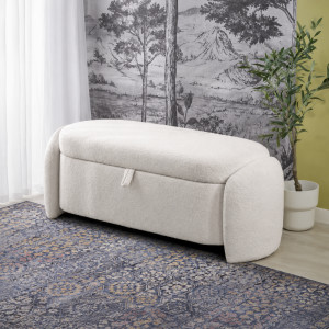 CLOUD modern tárolós bouclé pad – krém HALMAR