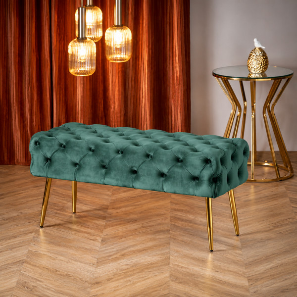 BUTTON modern bársony pad – sötétzöld / arany