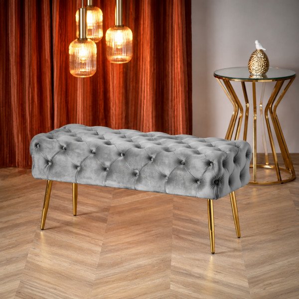 BUTTON modern bársony pad – szürke / arany