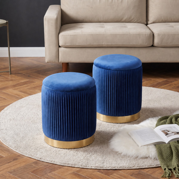 TWIN modern tárolós puff szett – sötétkék / arany