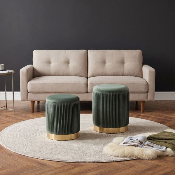 TWIN modern tárolós puff szett – sötétzöld / arany