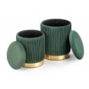 TWIN modern tárolós puff szett – sötétzöld / arany